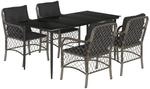 vidaXL 5-Tlg Garten-Essgruppe mit Kissen Grau Poly Rattan 3212127