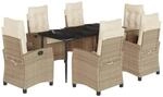 vidaXL 7-Tlg Garten-Essgruppe mit Kissen Beige Poly Rattan 3212807