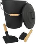 Relaxdays Ascheeimer Eisen Schwarz mit Feger und Schaufel 24,