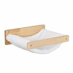 Relaxdays Katzenh&auml;ngematte Holz Polyester Wei&szlig; Natur Wandmontage Waschbar 17 cm x