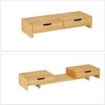 Relaxdays Monitorst&auml;nder Bambus Natur 2 Schubladen H&ouml;henverstellbar 11 cm x 107 cm