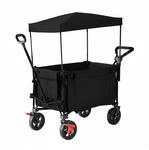 Relaxdays Bollerwagen Polyester Schwarz Faltbar mit Dach 131 cm x 54 cm x 97 cm