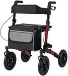 Costway Rollator mit Luftbereifung Faltbar 7-Fach H&ouml;henverstellbar Rot