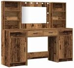 vidaXL Schminktisch Set mit Schubladen 3-Tlg Altholz Holzwerkstoff 3334288