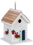 Relaxdays Vogelhaus Pappelholz Kiefernholz Wei&szlig; Natur Wetterfest 23,5 cm x 18 cm x