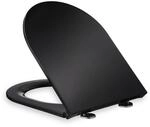 Relaxdays Toilettensitz D-Form Duroplast Edelstahl Schwarz Absenkautomatik 4 cm x 36