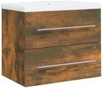 vidaXL Waschbeckenschrank mit Einbaubecken R&auml;uchereiche Holzwerkstoff 3120179