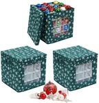 Relaxdays Weihnachtskugel Aufbewahrungsbox 3er Set Vlies Sichtfenster Tragegriffe
