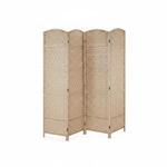 Relaxdays Paravent Papierseil Kiefernholz Bambus Natur Faltbar 180 cm x 180 cm x 2 cm