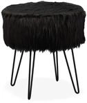 Relaxdays Fellhocker Kunstfell Schwarz Belastbar 41 cm x 37 cm
