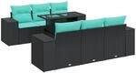 vidaXL 7 Tlg Garten-Sofagarnitur mit Kissen Schwarz Poly Rattan 3326738