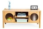 Relaxdays TV Lowboard Holzwerkstoff Bambus Acrylglas Natur mit 2 T&uuml;ren 103 cm x 40