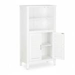Relaxdays Badezimmerschrank Bambus MDF Wei&szlig; Mit Lamellent&uuml;ren 92 x 50 x 25,5 cm 8,7