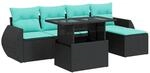 vidaXL 6 Tlg Garten-Sofagarnitur mit Kissen Schwarz Poly Rattan 3326618