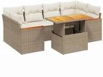 vidaXL 7-tlg Garten-Sofagarnitur mit Kissen Beige Poly Rattan Modell 351