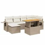 vidaXL 7-Tlg Garten-Sofagarnitur mit Kissen Beige Poly Rattan 3271856