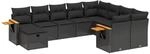 vidaXL 10-Tlg Garten-Sofagarnitur mit Kissen Schwarz Poly Rattan 3227154