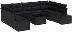 vidaXL Garten-Sofa-Set mit Kissen 10-Tlg Schwarz Poly Rattan 3347233