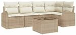 vidaXL Garten-Sofa-Set mit Kissen 6-Tlg Beige Poly Rattan 3346051
