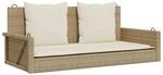 furnicato H&auml;ngebank mit Kissen Beige 119x56x48 cm Poly Rattan
