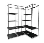Relaxdays Eckschrank Metall Schwarz 2 Kleiderstangen 12 Ablagen 170 cm x 86 cm x 130