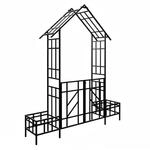 Relaxdays Rosenbogen Eisen Schwarz mit Tor und Pflanzeinfassung 247 cm x 204 cm x 43