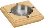 Relaxdays Tischaschenbecher Bambus Edelstahl Natur Silber Rutschfest 4 cm x 15 cm x