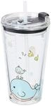 Relaxdays Kindergl&auml;ser Glas Transparent T&uuml;rkis Rosa Mit Deckel und Strohhalm 15,5 x