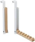 Relaxdays T&uuml;rgarderobe 2er Set Metall Holz Wei&szlig; Klappbar 21 cm x 2,5 cm x 18 cm 150