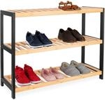 Relaxdays Schuhregal Bambus Natur Schwarz 3 Ablagen 55 cm x 70 cm x 26 cm 2,2 kg