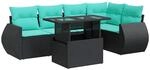 vidaXL 6 Tlg Garten-Sofagarnitur mit Kissen Schwarz Poly Rattan 3326638