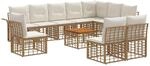 vidaXL Outdoor-Sofagarnitur 11 Stk Natur und Cremwei&szlig; Polyester 3437710