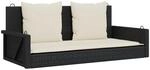 furnicato H&auml;ngebank mit Kissen Schwarz 119x56x48 cm Poly Rattan