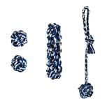 Relaxdays Hundespielset Baumwolle Schwarz Blau Wei&szlig; 4-teilig