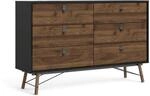 ebuy24 Rye Kommode Breit 6 Schubladen Mattschwarz Walnuss Dekor