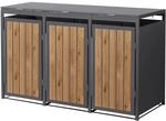 ML-Design M&uuml;lltonnenbox 3Er 240L Anthrazit-Holzoptik aus Stahl