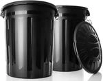 BigDean 2 St&uuml;ck Wetterfeste Universaltonne Mit Deckel Schwarz Und 2 Tragegriffen
