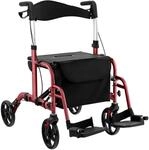 Costway Rollator Faltbar und Leicht mit Sitz 2-In-1 Rollstuhl Rot
