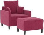 vidaXL Sessel mit Hocker Weinrot 60 cm Samt 3201101