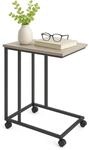Relaxdays Beistelltisch MDF Eisen Schwarz Grau C Form mit Rollen 50 cm x 35 cm x 68