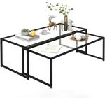 HOMCOM Couchtisch 2er-Set f&uuml;r Schlafzimmer Geh&auml;rtetes Glas Stahl Schwarz