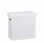 Relaxdays Sitzhocker MDF Polyester Wei&szlig; Faltbar mit Griffen 49,5 cm x 46 cm x 25,5