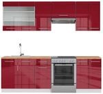 Vicco Fame-Line K&uuml;chenzeile Bordeaux Hochglanz/Wei&szlig; 240 cm AP Eiche ohne...