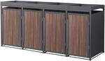 ML-Design M&uuml;lltonnenbox 4Er mit Pflanzdach Anthrazit-Holzoptik 240L