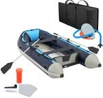Relaxdays Schlauchboot PVC Aluminium Blau Wei&szlig; Aufblasbar 3 Luftkammern 70 cm x 151