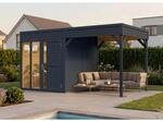 Bertilo Holz-Gartenhaus Office Lounge Flachdach Lasiert 449 cm x 240 cm 10,5 m&sup2;