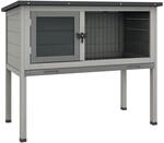PawHut Kaninchenstall Tannenholz Grau Schwarz 84cm x 43cm x 70cm