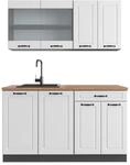 Vicco R-Line Singlek&uuml;che Wei&szlig; Landhaus/Anthrazit 140 cm AP Eiche ohne E-Ger&auml;te