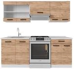 Vicco R-Line K&uuml;chenzeile Goldkraft Eiche/Wei&szlig; 200 cm AP Marmor ohne E-Ger&auml;te