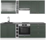 Vicco Fame-Line K&uuml;chenzeile Gr&uuml;n-Gold Landhaus/Wei&szlig; 235 cm AP Anthrazit ohne